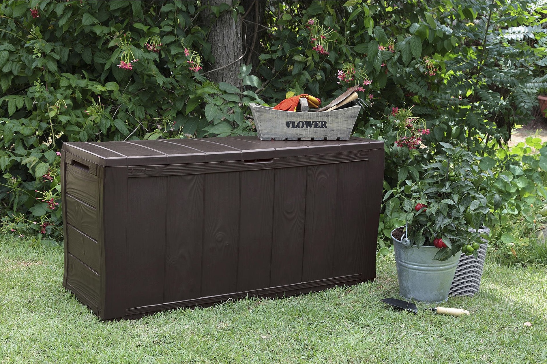 NEW Keter Sherwood Plastic Resin Garden Storage Box 270L Brown eBay